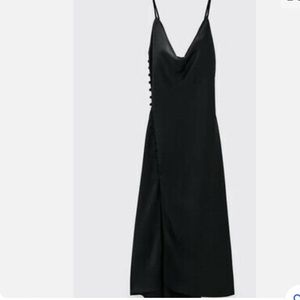 Black camisole satin effect slip dress with split.